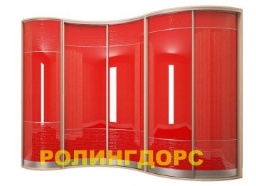 Радиусный шкаф-купе красный акрил и кожа